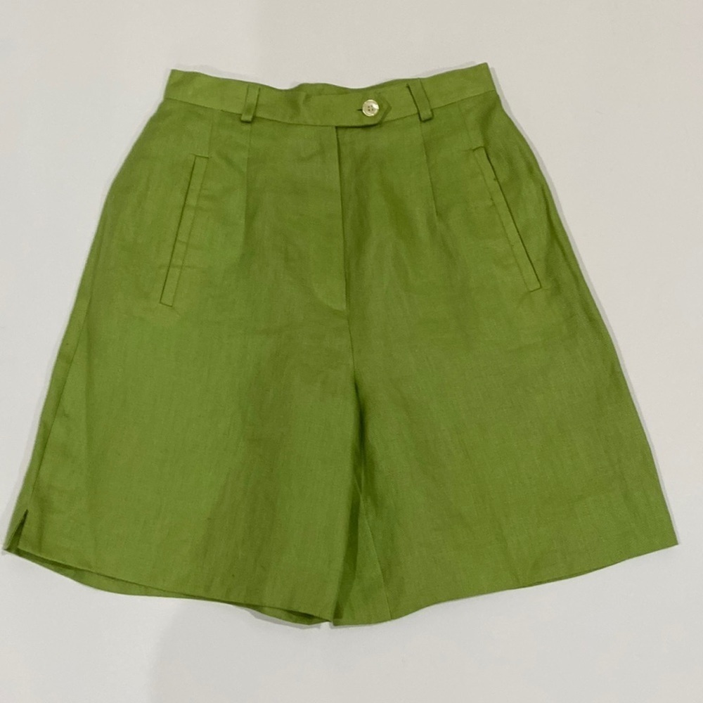Talbots Preppy Wide Leg High Rise Coastal Green 100% Linen Vintage Shorts Size 4